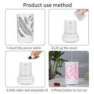 <b>Feather</b> Pattern Aroma Diffuser 100ml Ultrasonic Humidifier With Led Light For Home Use White - Product Image 4