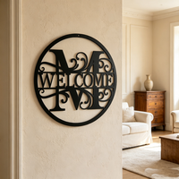 Panneau de bienvenue personnalisé en métal, art mural rond avec monogramme, décoration pour la porte d'entrée, la véranda