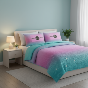 Juego de Funda de Edredón Brillante y Colorido, Tamaño Queen, 3 Piezas, Ropa de Cama Moderna para Niñas, Patrón de Poliéster en Tonos Pastel Turquesa, Azul y Morado - Product Image 2