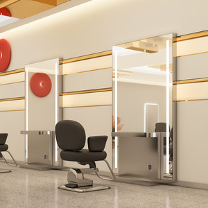 Miroir de salon commercial, miroir de coiffure sur pied avec cadre en acier inoxydable, mobilier de studio de beauté - Product Image 1