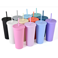 Gobelets en acrylique de couleur Pastel Offre Spéciale 24oz, gobelets en plastique à Double paroi mat en vrac avec nettoyant à paille/couvercles et pailles gratuits