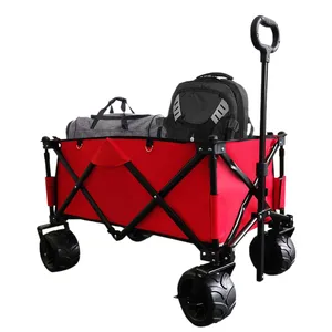 Chariot de jardin pliable chariot de camping en métal capacité de chargement 80KG chariot de plage utilitaire pour sable grandes roues