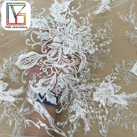 Nouvelle Arrivée Tissu en Dentelle Florale 3D avec Perles, Tissu Brodé Africain, Tissu Perlé à Paillettes pour Robes de Soirée Femme