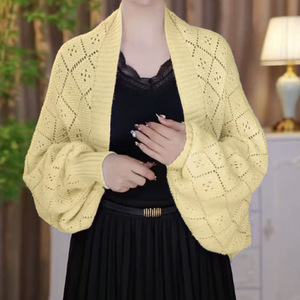 Chales de punto acrílico ligeros y largos para mujer, diseño hueco, color liso, tipo poncho, venta al por mayor para verano - Product Image 3