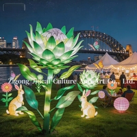 Canlı Sydney Tarzı LED Fener Seti Protea Çiçeği Su Geçirmez İpek Fenerler Mezuniyet Açık Hava Festivali Etkinlik Dekorasyonu için
