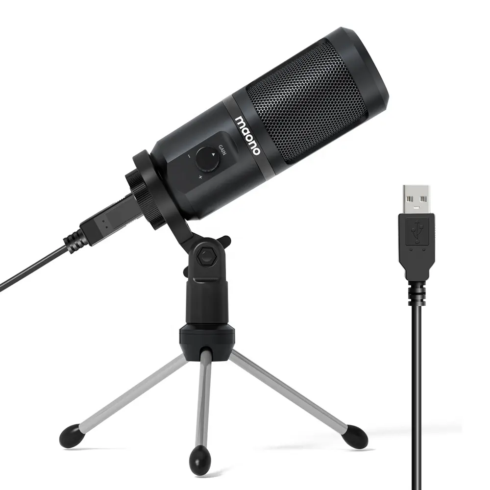 MAONO Portable USB Microphone With Microphone Gain Microfon Tripod Recording Condenser Microphone
