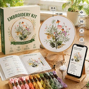 Kit <span class=keywords><strong>de</strong></span> Broderie <span class=keywords><strong>Point</strong></span> <span class=keywords><strong>de</strong></span> <span class=keywords><strong>Croix</strong></span> Pré-imprimé DIY – Ensemble <span class=keywords><strong>de</strong></span> Démarrage pour Broderie avec Motifs Floraux et Végétaux - Product Image 2