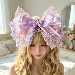 Accesorio para el cabello con lazo de cinta dulce con cuentas de color amarillo cremoso al estilo japonés, clip de hada, clip para el cabello de princesa inspirado en Lolita. - Product Image 2