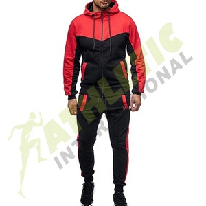 Logo personnalisé noir fermeture éclair jusqu'à hommes survêtement de haute qualité à manches longues pas cher prix bloc couleur mince fitness polaire homme survêtements - Product Image 4
