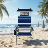 Chaise de plage pliable confortable avec cadre en aluminium, auvent pare-soleil, poche de rangement et porte-gobelet, chaise de camping et de jardin