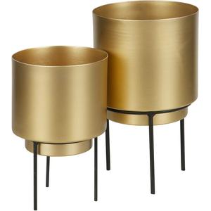 Juego de Macetas Modernas de Metal con Acabado Dorado y Soporte Negro, Macetas de Interior de Diseño Minimalista - Product Image 1