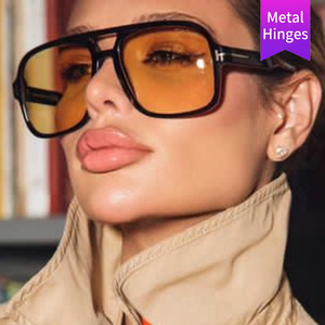 Gafas de Sol Cuadradas Extra Grandes con Doble Puente, Protección UV400, Montura Metálica, para Viajes, Fiestas y Uso Diario - Product Image 3