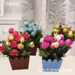 Qi Xing - Planta Artificial de Camelia, Bonsái de Seda, Decoración para el Hogar, Flores Artificiales en Azul Real, Rojo Brillante, Rosa y Amarillo - Product Image 1