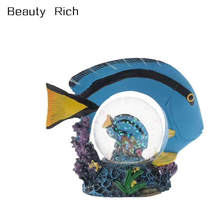 Royal blue tang peixe estatueta 45mm, glitter, água, globo de neve, decoração