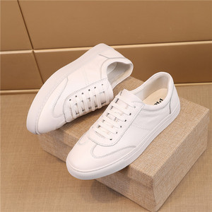 Chaussures décontractées pour hommes en cuir véritable haut de gamme, blanches, durables, à lacets - Product Image 2