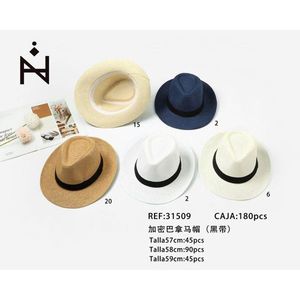 Panama <b>Hat</b> Black Belt 57 58 59 Cm Straw Fedora <b>Hat</b> For Men <b>Women</b> Summer Outdoor Wear - Product Image 1