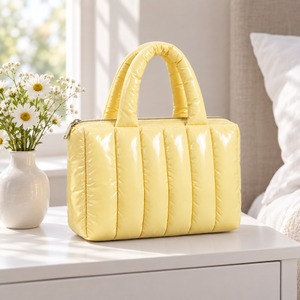 <b>Handbag</b> Glossy Puffer Mini Tote Quilted Nylon Women Top Handle Zip 24x18cm Custom Logo - Product Image 1