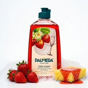Liquide vaisselle dégraissant à la fraise avec formule soin des mains pour assiettes, casseroles et ustensiles de cuisine 500 ml Palmera Home Care - Product Image 1