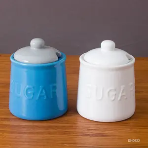 Vente en gros de sucriers personnalisés bon marché, <span class=keywords><strong>sucrier</strong></span> en céramique en vrac, pot à sucre avec cuillère et couvercle - Product Image 1