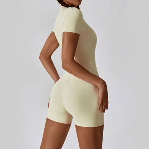 SHINBENE <span class=keywords><strong>Combinaison</strong></span> d'Été à Manches Courtes Zippée pour <span class=keywords><strong>Femme</strong></span>, Short de Danse, Combishort de Yoga, Tenue de Sport Sexy pour la Course - Product Image 3