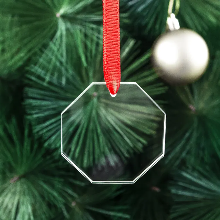 Ornamento de Navidad de cristal en blanco, adorno colgante de cristal octagonal, decoración de ornamento de Navidad, venta al por mayor