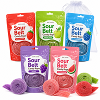 Fabrieksdirect Halal Zure Gummy Roll Candy 40g Regenboog Candy Belts Zure Kauwgommen Groothandel Aangepaste Label Fabrikant