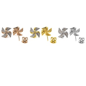 Boucles d'oreilles clous tendance en or rose massif 18 carats plaqué, 56 pièces, 0,33 carats de diamants, forme moulin à vent, pour femme, fiançailles, fête, mariage, cadeau - Product Image 4