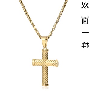 yunnique <b>Cross</b> Pendant Necklace Gold Stainless Steel Geometric Design For Men Hip Hop Style - Product Image 4
