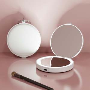 <span class=keywords><strong>Miroir</strong></span> de maquillage de poche avec logo personnalisé argenté mignon en vrac grossissement 1X 3X blanc compact cadeau personnalisé de voyage avec lumières - Product Image 1
