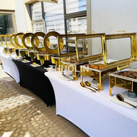 African golden deluxe round designed chaffy dish de lux avec fenetr buffet catering inox food warmers chafing dish