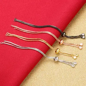 Grosir rantai extender gelang-Idun Gelang Lapis Emas 4 Warna, Gelang Slider Rantai Kuningan Dapat Disesuaikan untuk Membuat Perhiasan