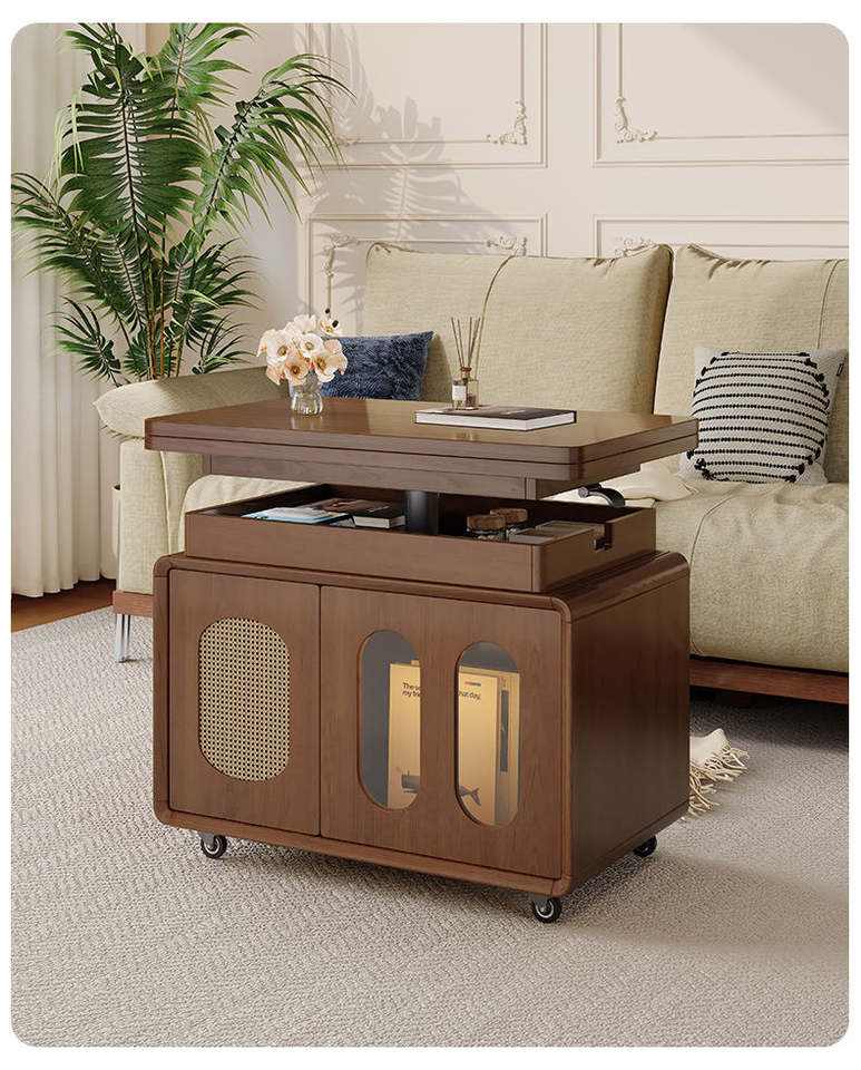 Modern Adjustable Wooden Folding Coffee Table with Wheels-Eco-Friendly ...