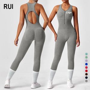 RUIQUWIN Wholesale Women's Full Length <b>Yoga</b> Jumpsuit Hollow Out Backless <b>Unitard</b> High Stretch Bodycon Gym Romper Athletic Custom - Product Image 1