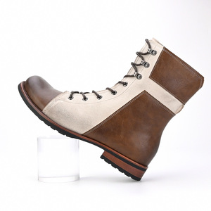 Botas de Cuero para Hombre, Altura al Tobillo, Punta Redonda, con Cordones, Forro de Algodón Transpirable, Suela de Goma, Entresuela de EVA, Color Sólido, para Todas las Temporadas - Product Image 1