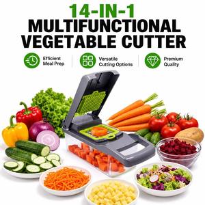 ZES Hachoir à légumes 14-en-1, Mandoline, Trancheuse, Coupe-légumes manuel, Râpe à aliments avec 7 lames en acier inoxydable, Coupe-oignons - Product Image 1