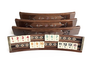 Ensemble de Rummi de placage de noyer naturel incrusté de mosaïque en bois massif elliptique fait à la main, ensemble de Cube de rami, ensemble de jeu Okey, rami de tuile - Product Image 3