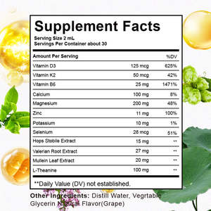 Gouttes liquides de magnésium, complément alimentaire pour le sommeil, avec vitamine D3, K2, B6, calcium, racine de valériane pour une humeur calme, la santé des muscles et des os - Product Image 4