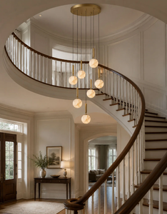 Luminaire <span class=keywords><strong>suspendu</strong></span> en alabâtre naturel à 7 têtes, en laiton, avec ampoules incandescentes (2700K blanc chaud doux) - Product Image 3