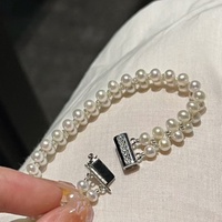Bracelet en perles d'eau douce de qualité AAA à double rangée, tissé à la main, avec fermoir en forme de pomme de terre, argent 925, blanc classique pour femmes