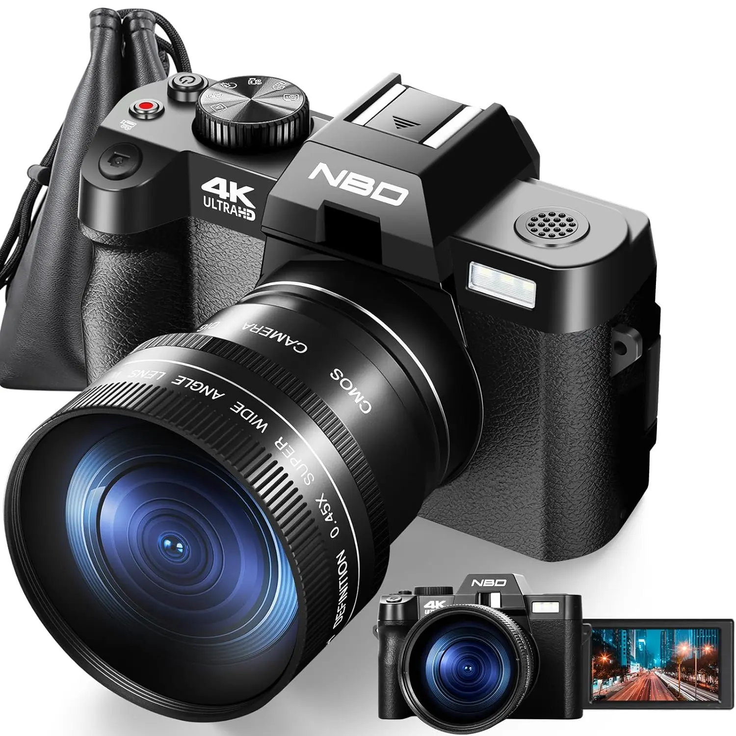 NBDカメラ3インチ画面充電式バッテリー48 MPメガピクセル16倍デジタルズーム4Kビデオ録画デジタルカメラ