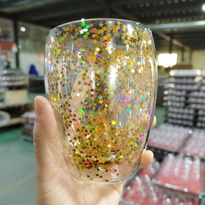 Verre à double couche à haute teneur en borosilicate Quicksand Cup Sequin Lined Breakfast Drinkware pour un usage domestique pour le café au lait - Product Image 5