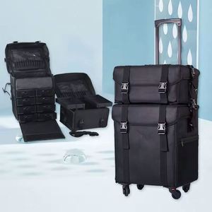 Sac de maquillage de luxe pour tatouages, échantillon gratuit, grande capacité, 2-en-1, avec roulettes universelles, multi-couches, pour femme, avec poignée de transport. - Product Image 2