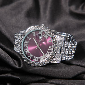 Iced Out Baby Pink <span class=keywords><strong>orologi</strong></span> da donna Bling Watch con <span class=keywords><strong>quadrante</strong></span> viola Bling Bling Hip Hop orologio da uomo Dropshipping - Product Image 4