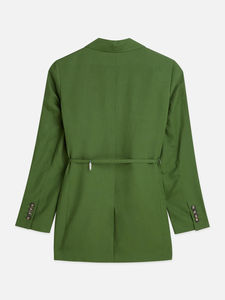 Elegante Blazer Verde para Mujer con Solapa Entallada, Cinturón en la Cintura y Bolsillos con Solapa para un Look Diario de Oficina - Product Image 3