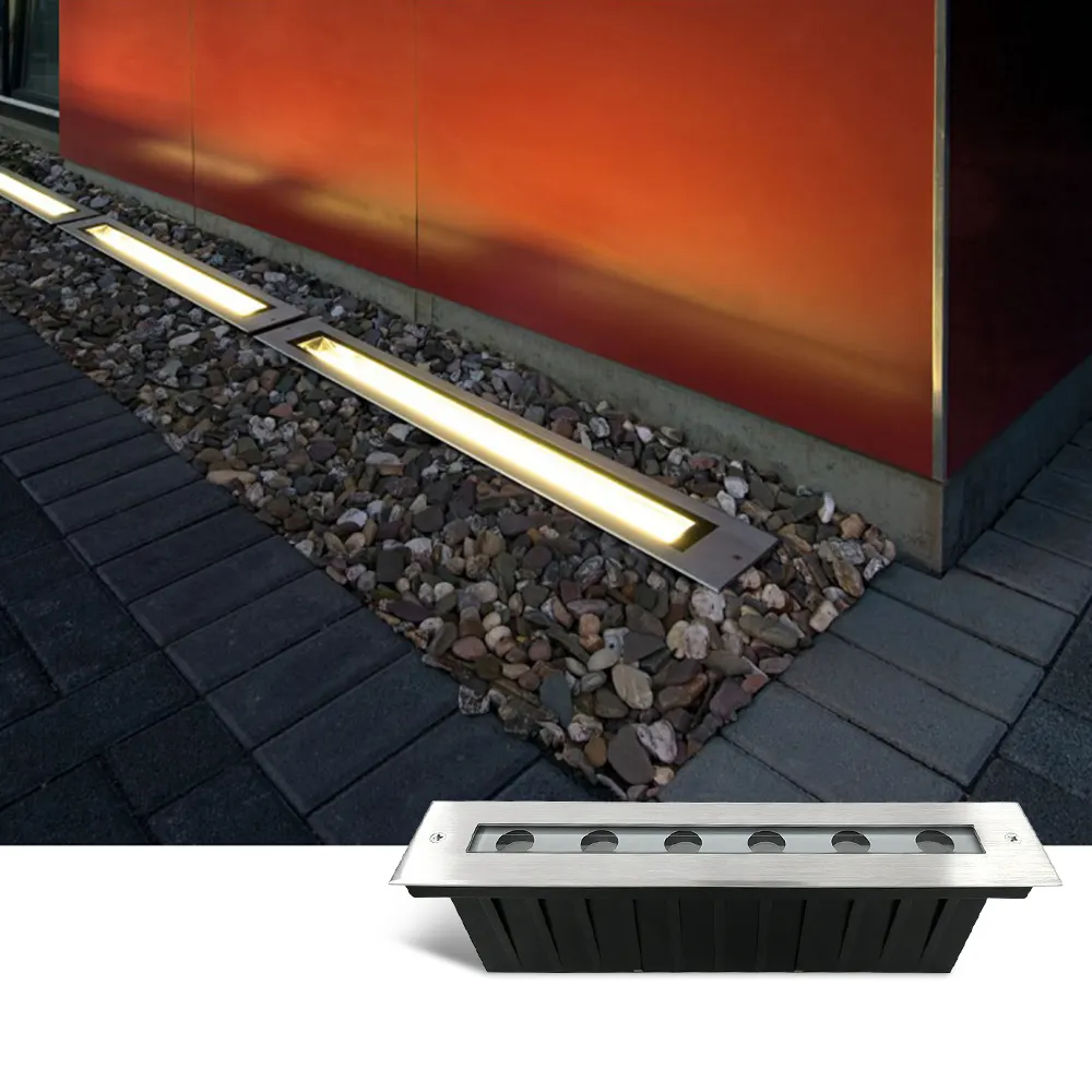 IP67 Waterproof 24V 12V 6W LED Recessed Linear Underground Light 316 Stainless Steel Uplight Outdoor Pathway Lighting