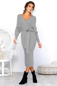 Abito <span class=keywords><strong>Lungo</strong></span> Elegante da Donna con Cintura, Maniche Lunghe, per Autunno e Inverno, Stile <span class=keywords><strong>Maglione</strong></span> Maxi - Product Image 5
