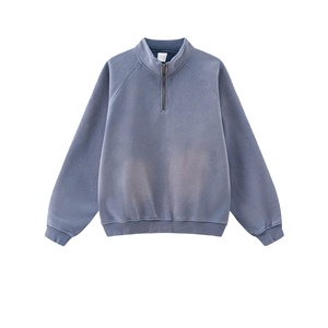 TKAN370D personnalisé manches raglan col montant grande taille lâche Vintage lavé mode soleil délavé quart fermeture éclair sweats à capuche pour hommes - Product Image 2