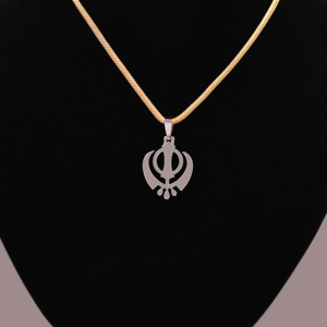 COLGANTE ESTÉTICO EN FORMA DE LOGO DE RELIGIÓN SIKH CON DIAMANTE CULTIVO DE LABORATORIO REDONDO PEQUEÑO EN ORO SÓLIDO DE 14KT PARA TODAS LAS OCASIONES UNISEX - Product Image 5