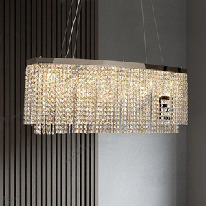 Venda quente Pingente Retangular Frisado Cristal Rodada Cromo Teto Lustre De Cristal De Luxo para Sala De Estar - Product Image 3