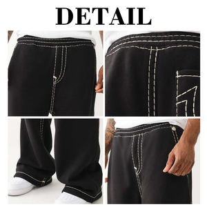 Pantalones Deportivos Holgados de Cintura Media con Costuras Blancas de Alta Calidad KingSen, Pantalones de Mezclilla de Algodón para Hombre con Paneles Laterales Elásticos y Lavado Ácido - Product Image 6